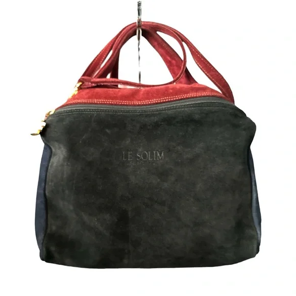LE SOLIM Classic Italian Suede Burgundy Black Suede Hand/Crossbody Bag Vintage - Picture 1 of 10